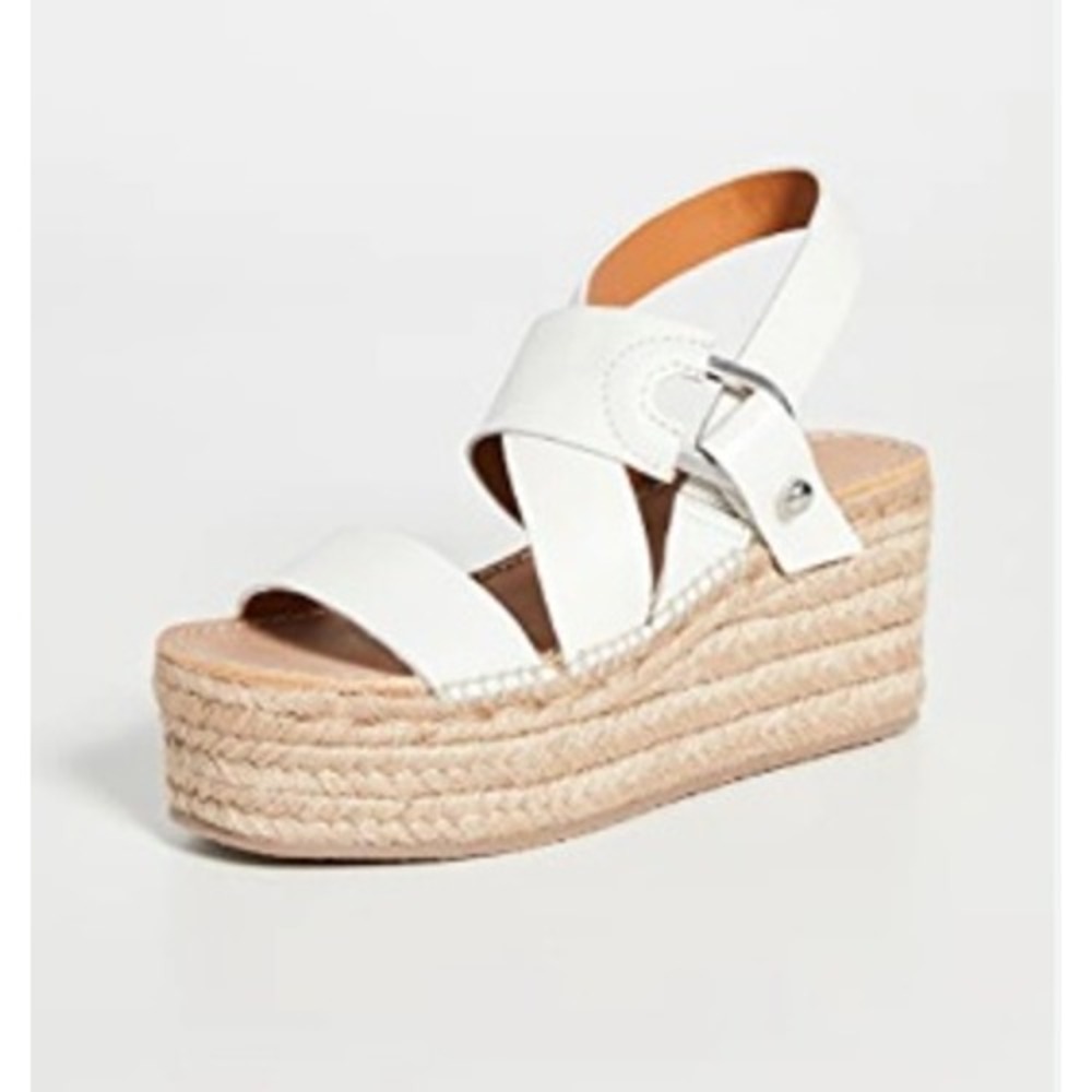 Rag & Bone August Espadrille Sandal Platform Off White Leather Wedge 38.5 US 8.5